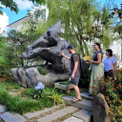 Visitors exploring the garden